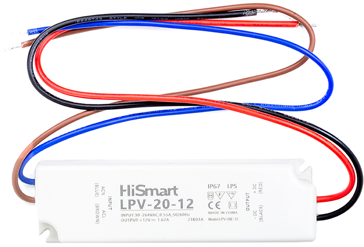 

Блок питания HiSmart 12V 1.67А 20W IP67 (LPV-20-12)