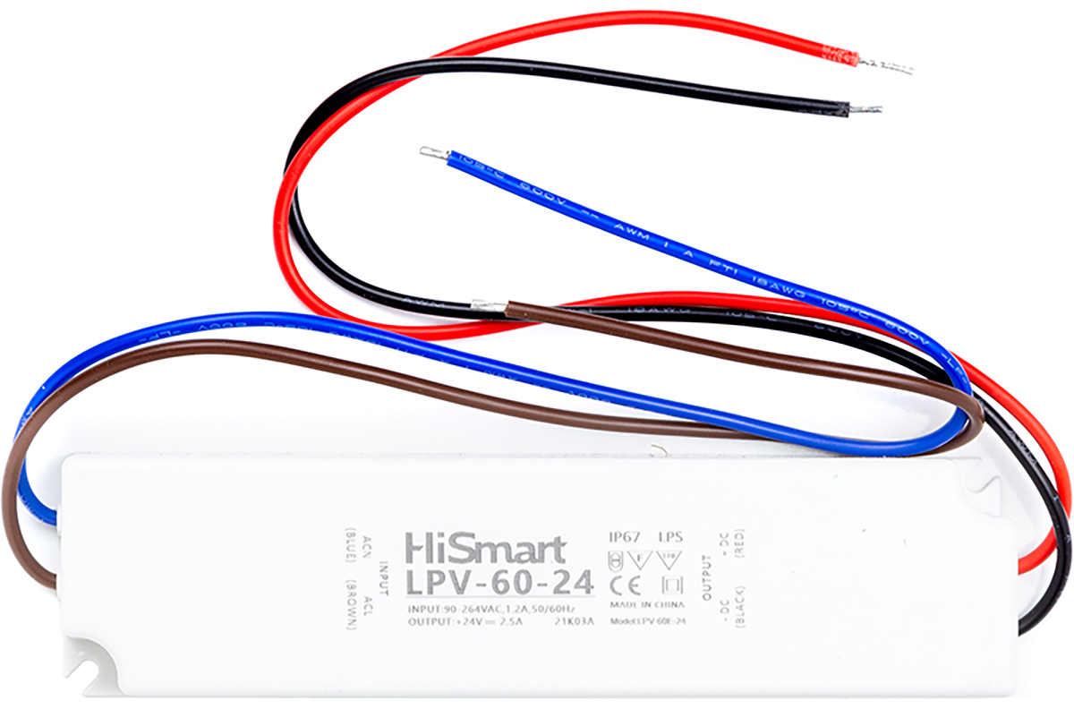 

Блок питания HiSmart 24V 2.5А 60W IP67 (LPV-60-24)