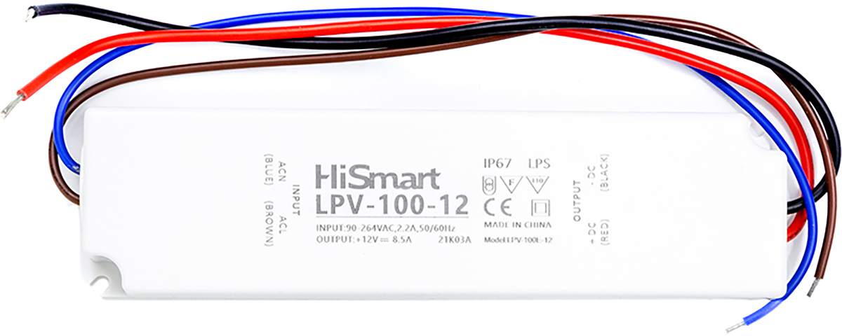 

Блок питания HiSmart 12V 8.5A 100W IP67 (LPV-100-12)