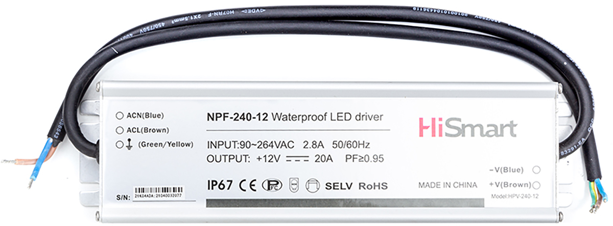 

Блок питания HiSmart 12V 20A 240W PFC IP67 (NPF-240-12)