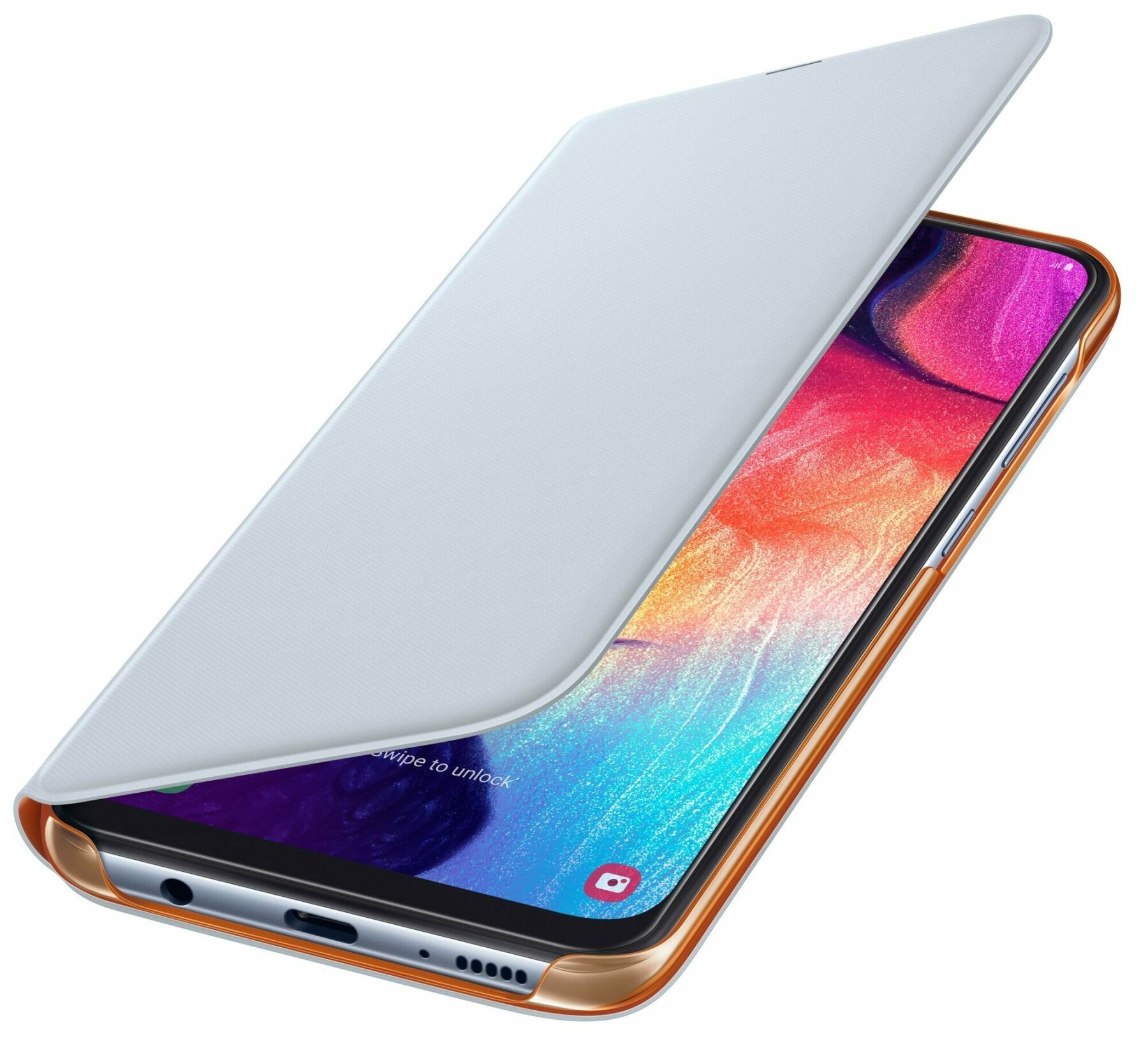

Оригинальный защитный Чехол книжка с отделением для карт Wallet Cover для Samsung Galaxy A50 (A505) EF-WA505PWEGRU - White