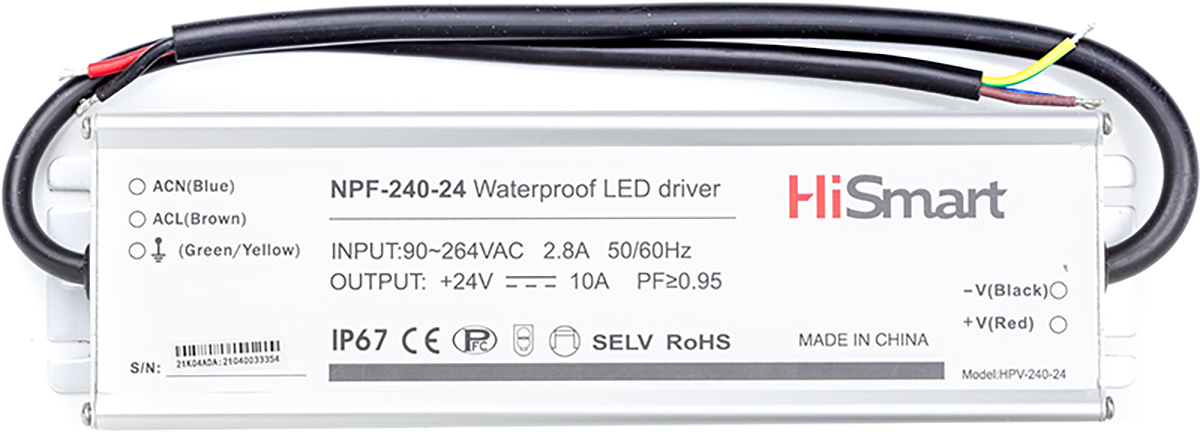 

Блок питания HiSmart 24V 10A 240W PFC IP67 (NPF-240-24)