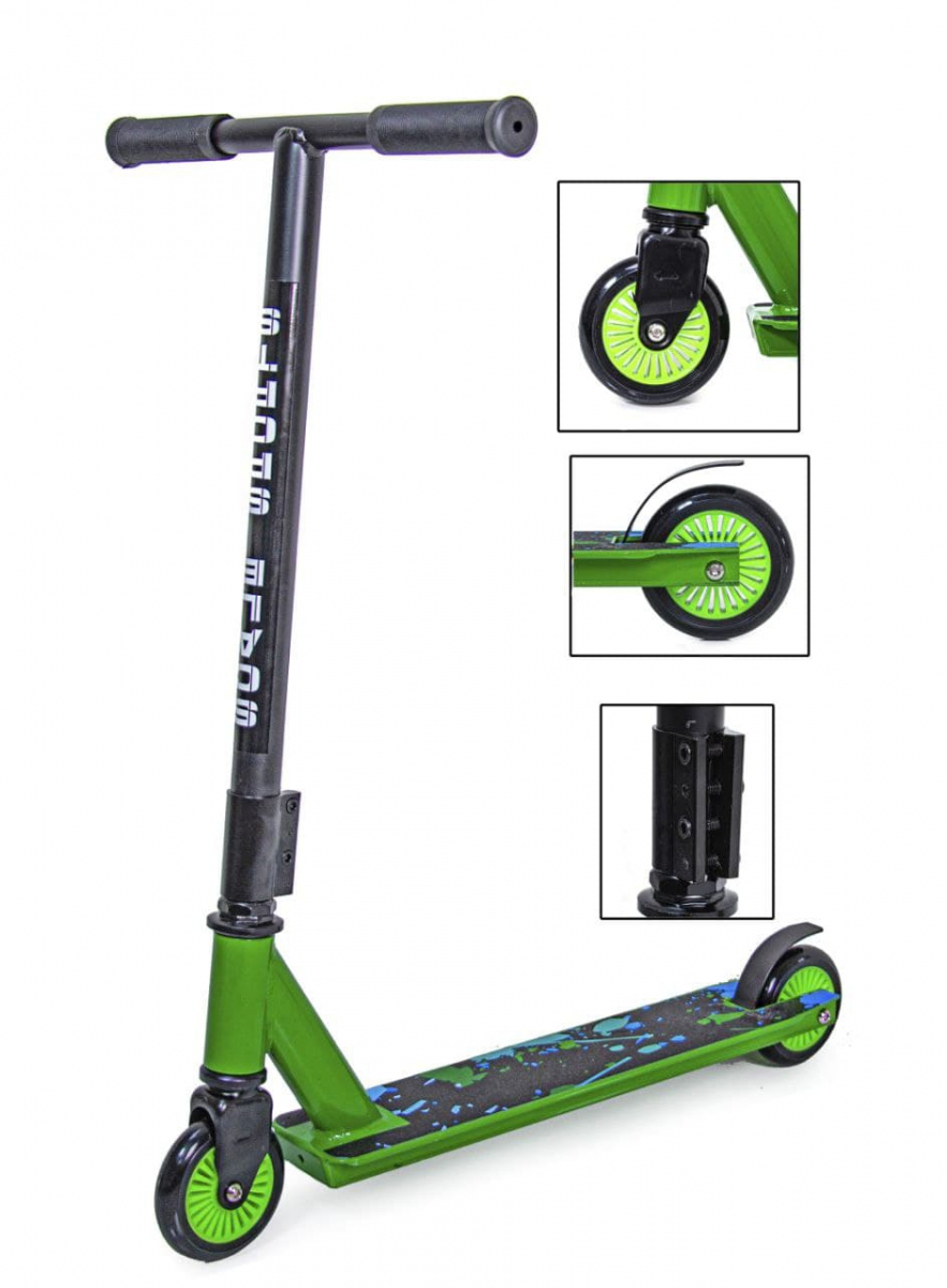 

Трюковый самокат Scale Sports Turbo, колеса 100 мм с тормозной системой Flex Fender, Зеленый
