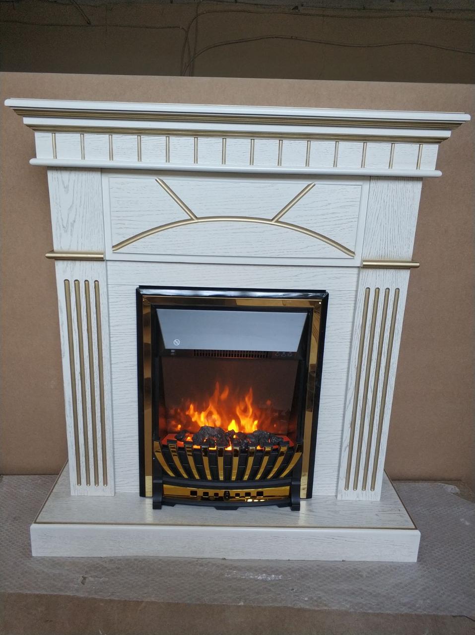 

Напольный каминокомплект Fireplace Индия Белый + Патина эффект мерцающих дров со звуком и обогревом
