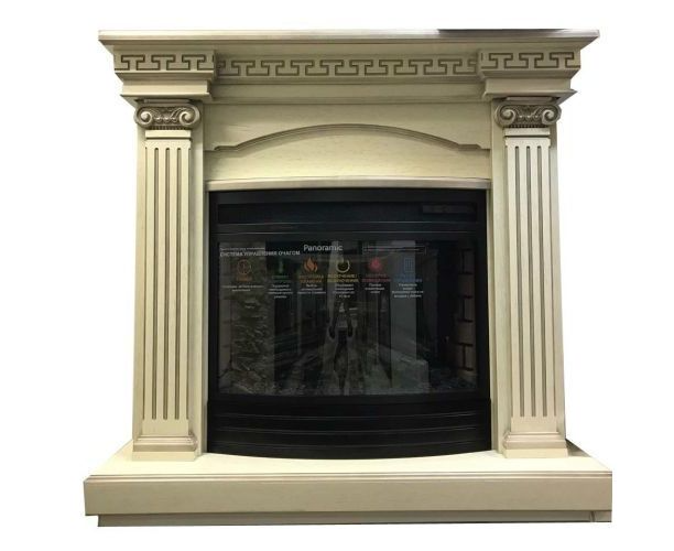 

Фронтальный каминокомплект Fireplace Олимп Бежевый эффект живого пламени со звуком и обогревом