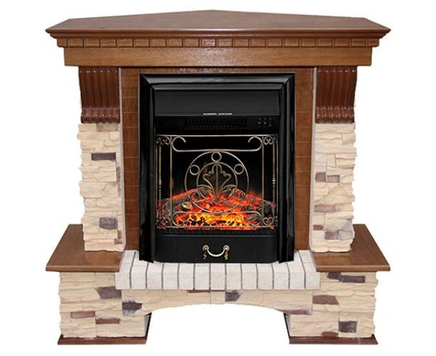 

Угловой каминокомплект Fireplace Швеция Дуб эффект мерцающих дров со звуком и обогревом
