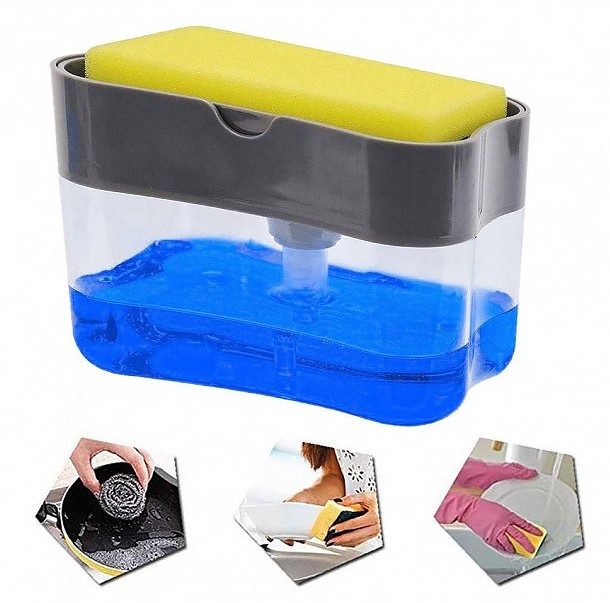 

Дозатор мыла Soap Pump Sponge Caddy и моющего средства, прозрачный