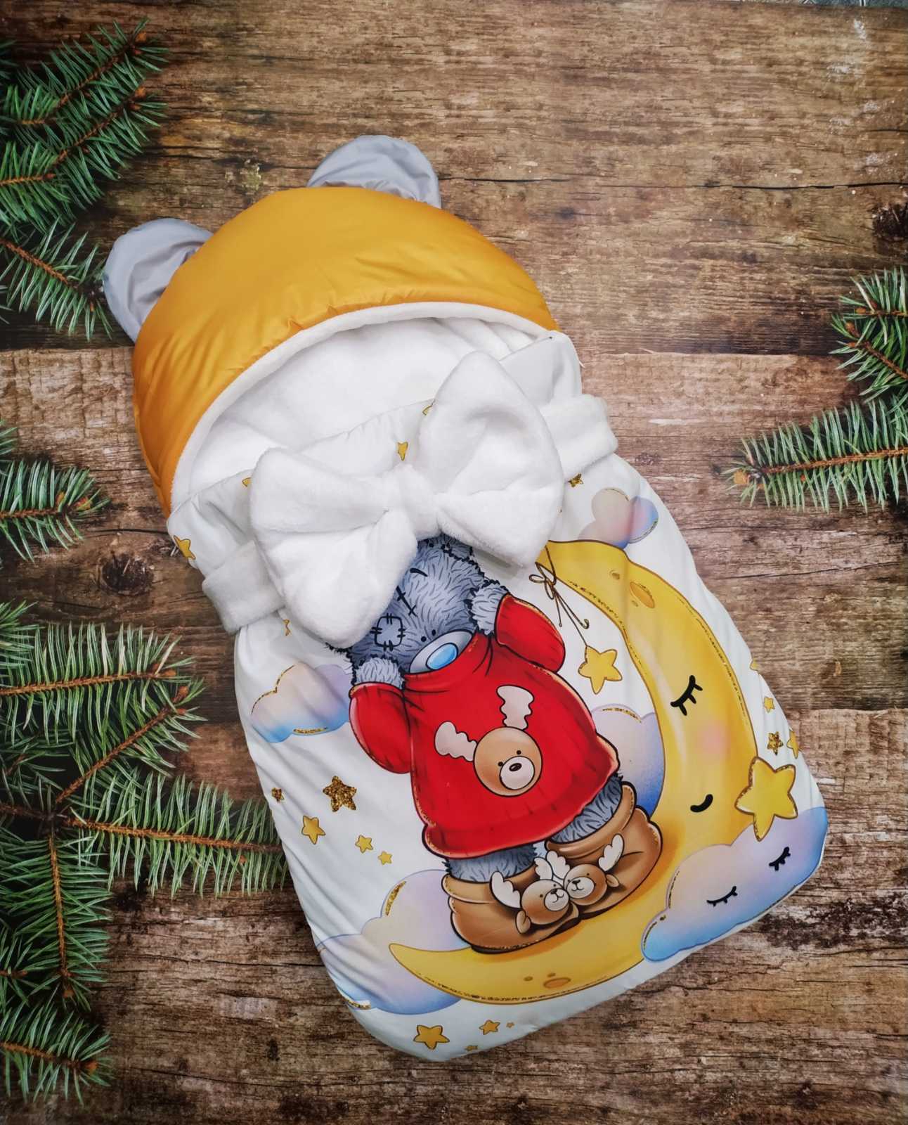 

Конверт спальник для виписки Teddy on the moon ШкодаМода IS917 білий оранжевий