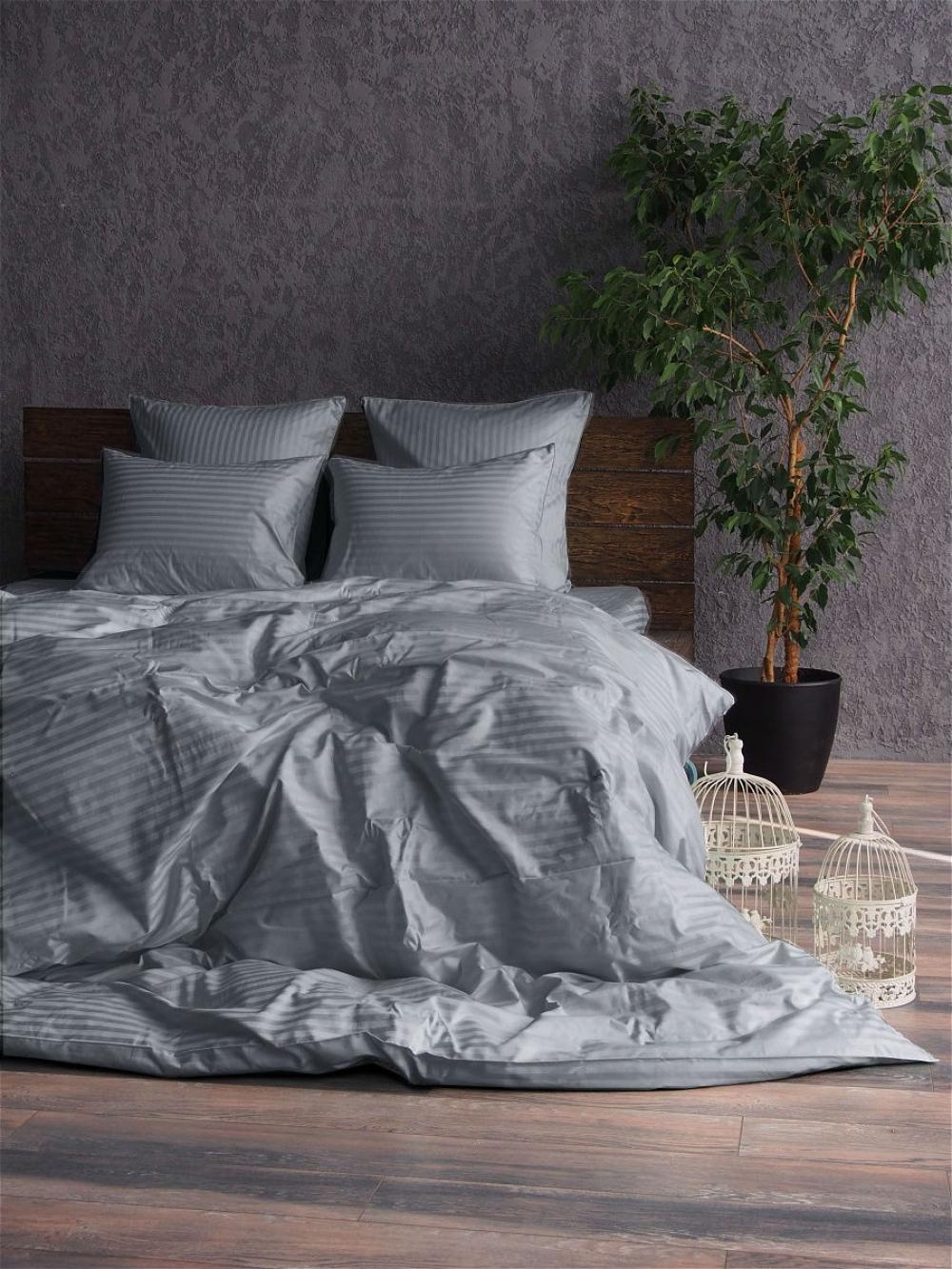 

Комплект постельного белья Komfort-tekstil Stripe LUX GREY 1/1см (Евро)