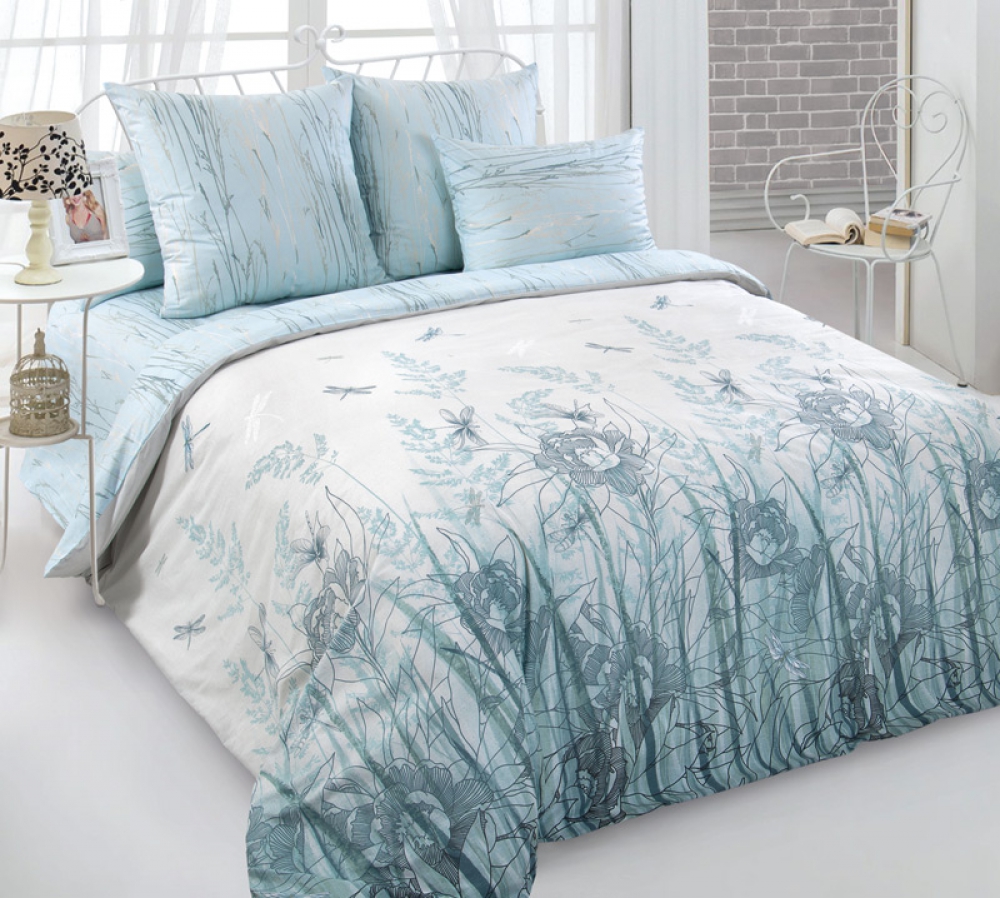 

Комплект постельного белья Komfort-tekstil Утренний туман, перкаль цельн. (Полуторный на резинке)