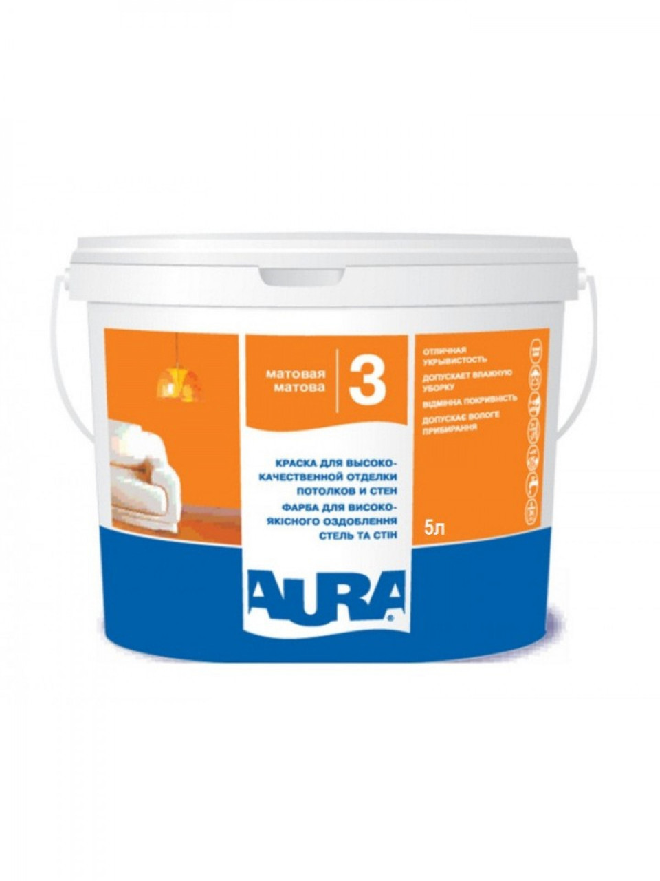 

Краска акрилатная Aura Lux Pro 3 белая 5 л арт - 38111
