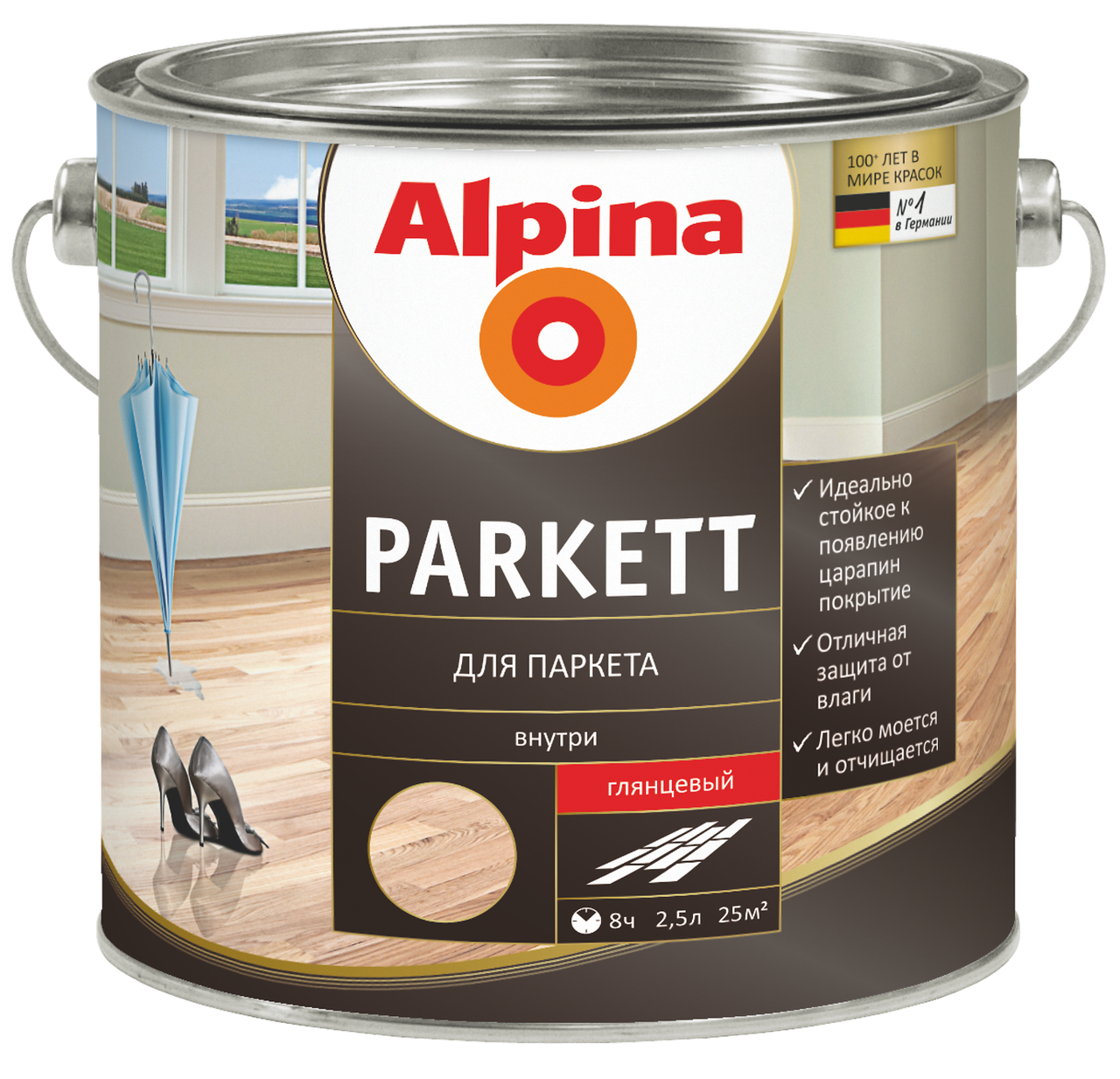 

Лак паркетный Alpina Parkett бесцветный глянцевый 2.5 л арт - 911023