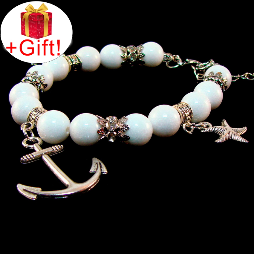 

Браслет агат белый натуральный (8,10 мм), размер 18 см, julB0109