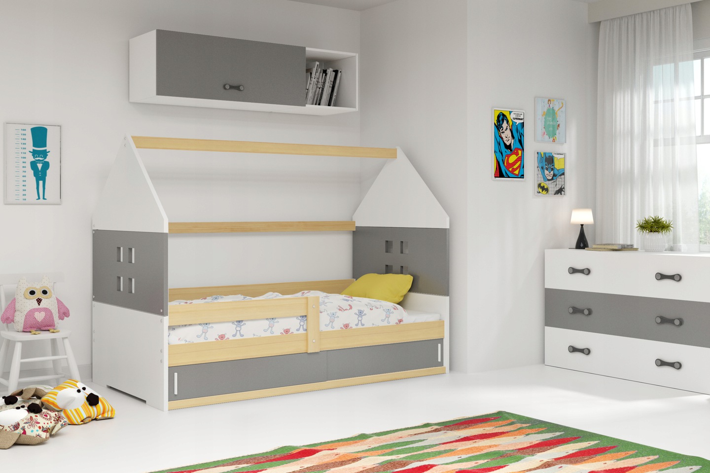 

Детская кровать чердак Домик KidsBunkBed сосна белый голубой цвет 160х80 см. 124х86х164 см.