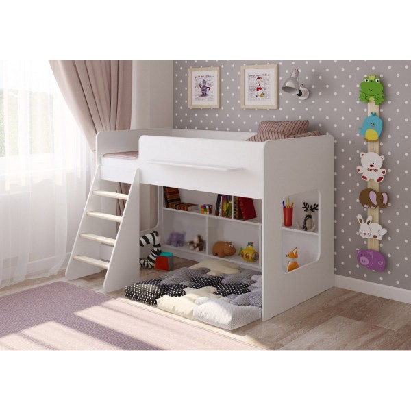 

Низкая кровать-чердак KidsBunkBed K-034 белый цвет 1642 × 1255 × 1128 мм