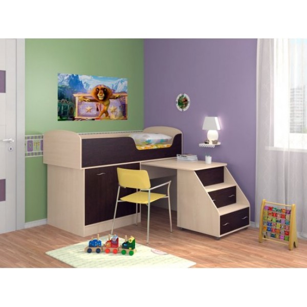 

Низкая кровать-чердак KidsBunkBed K-0031 дуб молочный апельсин 112x128 x162 см