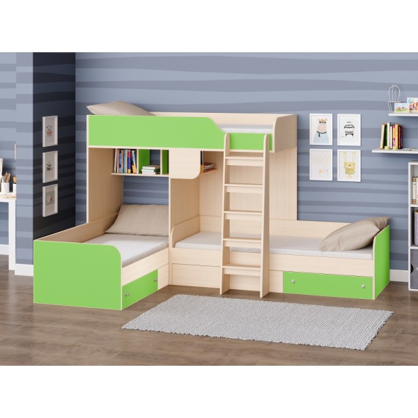 

Трёхъярусная кровать KidsBunkBed K-080 дуб молочный лайм 281.5х194.2х169 см