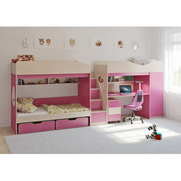 

Трехъярусная кровать KidsBunkBed K-087 венге светлый 1844×834×1660 мм
