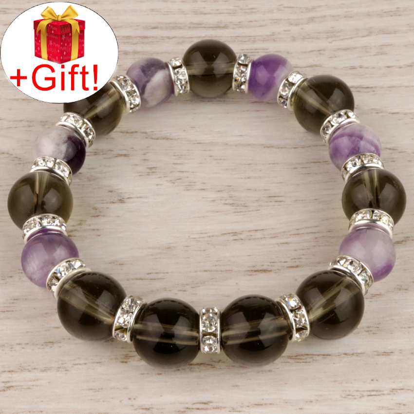 

Браслет аметист натуральный и дымчатый кварц (раухтопаз) натуральный (10,12 мм), размер 20 см, julB1152