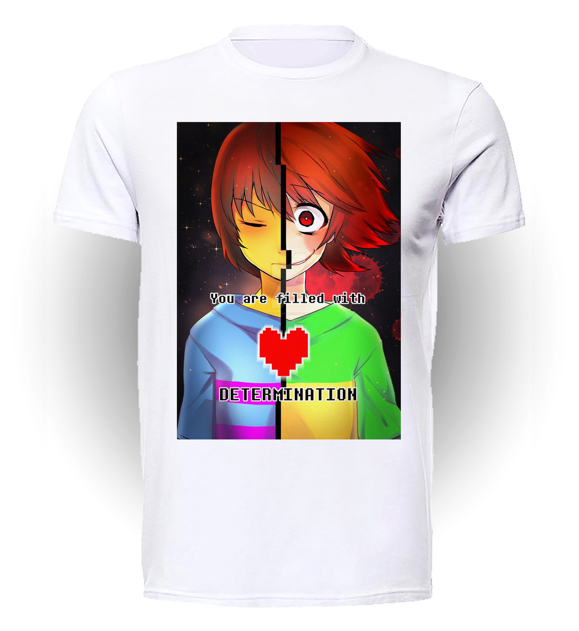 

Футболка детская 134 см Gee! Белая с рисунком Андертейл Undertale determination UT.01.010