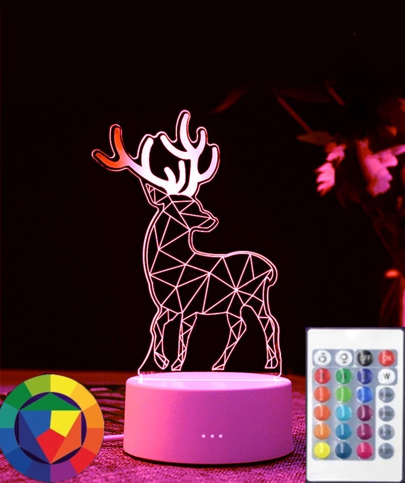 

3D лампа, ночник, светильник Олень SwitchOn c пультом, 16 цветов и 4 режима с объемным эффектом, для ребенка, спальни D0041