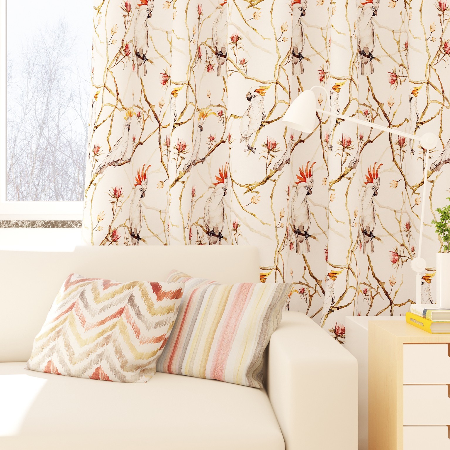 

Шторы Декорин 200x270 см 2 шт Белый попугай Испания