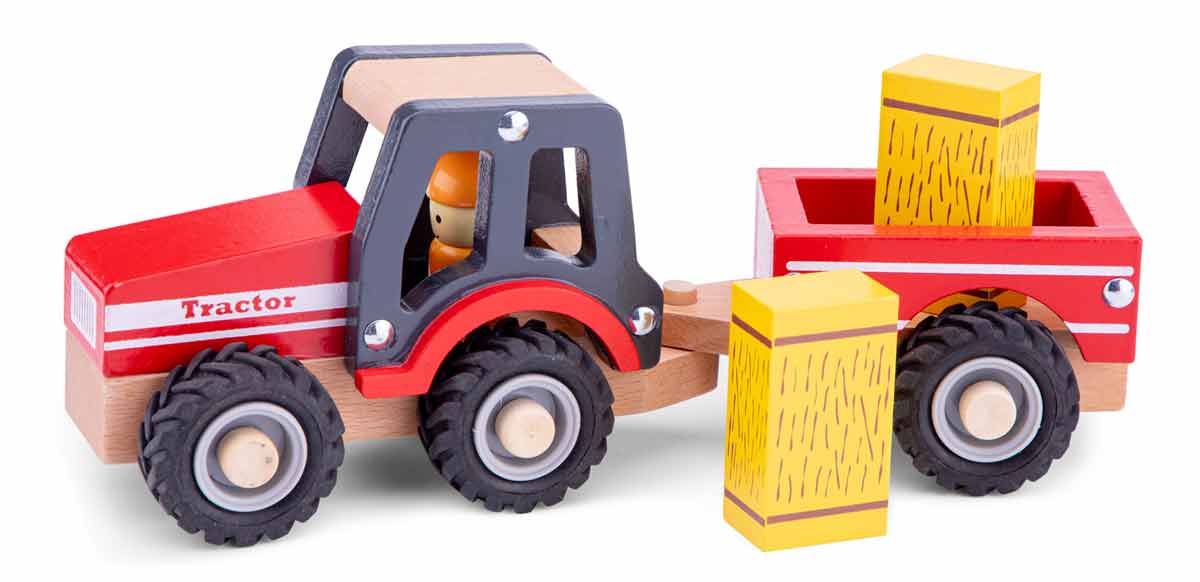 

Красный трактор New Classic Toys с прицепом и двумя стогами сена 24 × 8 × 9,5 см (11943)
