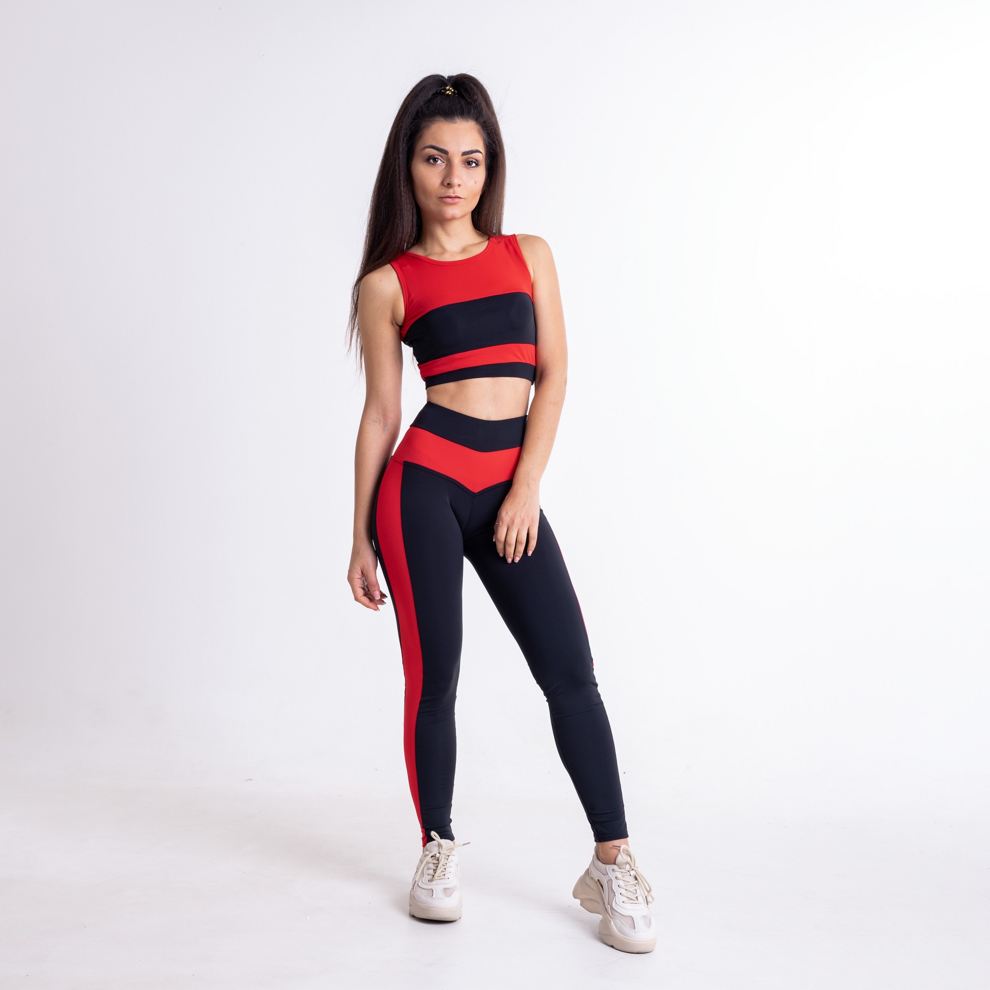 

Лосины FitU спортивные женские Milana red ченые с красным, Лосины FitU спортивные женские Milana red ченые с красным L