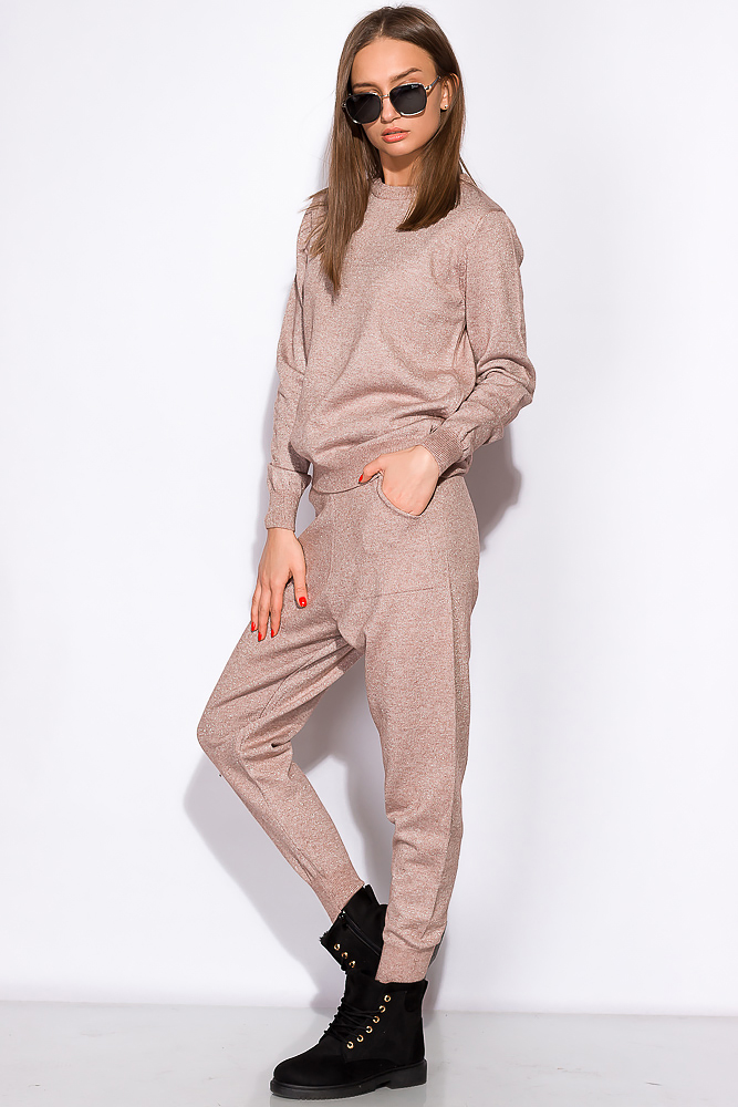 

Костюм женский с люрексом Time of Style 120PSKL020 - Коричнево-бежевый, Костюм женский с люрексом Time of Style 120PSKL020 S-M Коричнево-бежевый