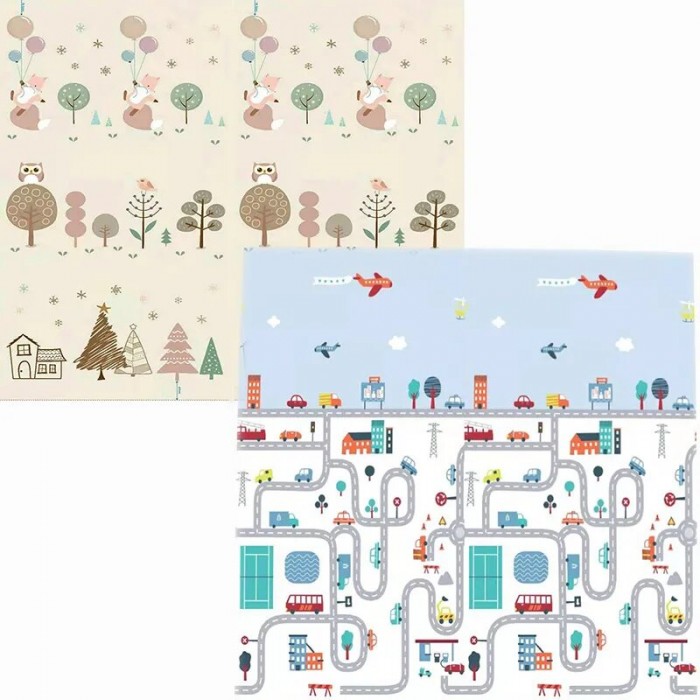 

Детский игровой двухсторонний коврик для ползания 148х196 см Sticker Wall город/совы (К-054)