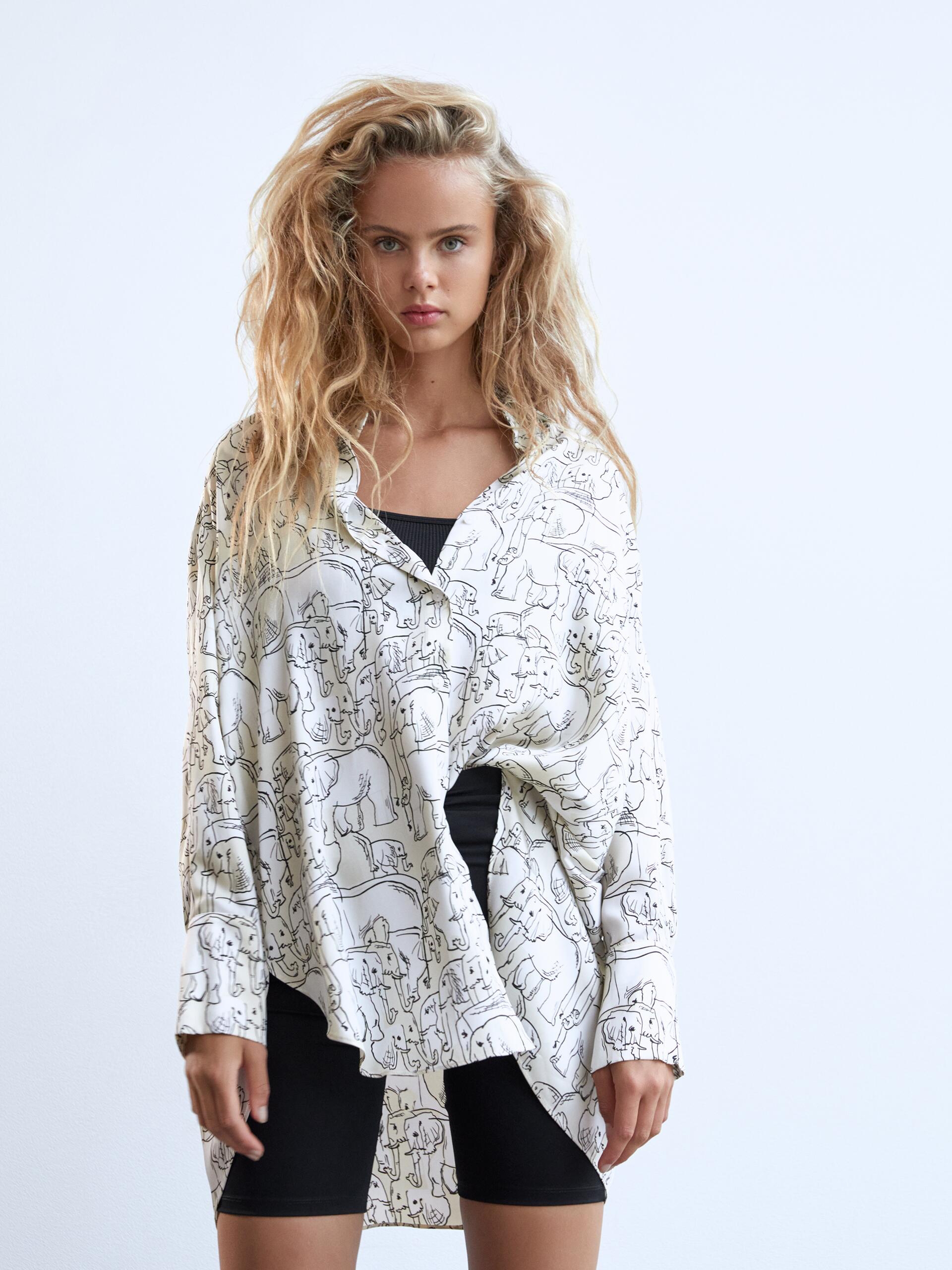 

Блузка Zara 2641/688/712 2XL Молочная с принтом