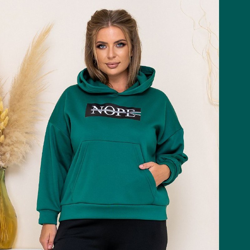 

Женский батник трикотаж с начёсом 2XL-3XL (56-58) изумрудный