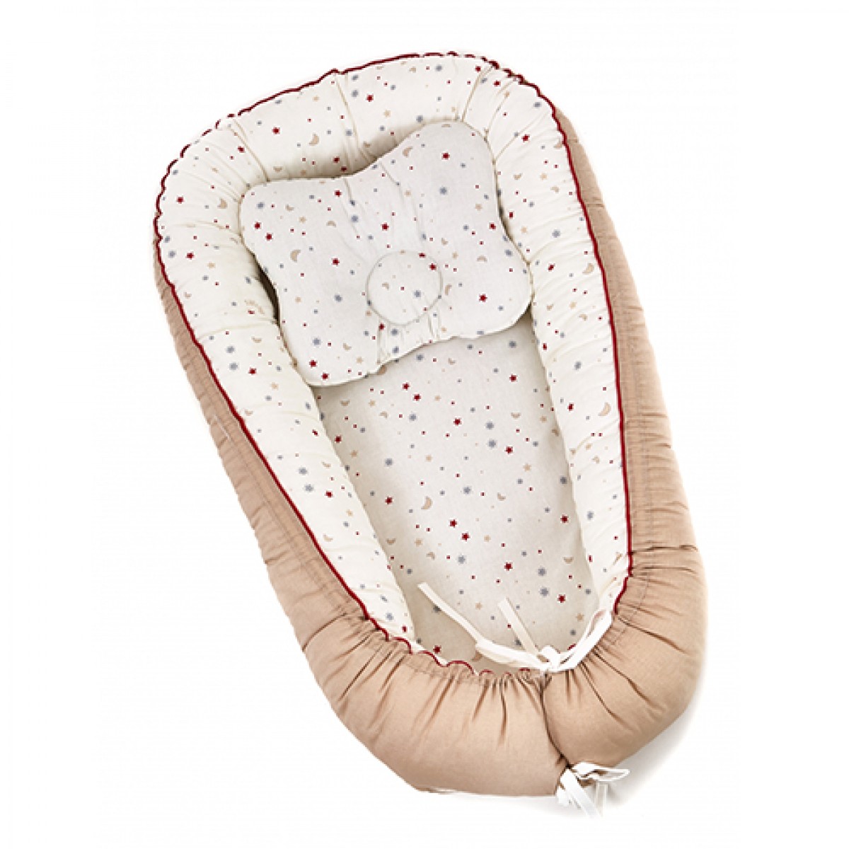

Кокон для новорожденных Twins Starlet 9010-02 Бежевый/Белый с принтом и подушкой 82 х 44 см