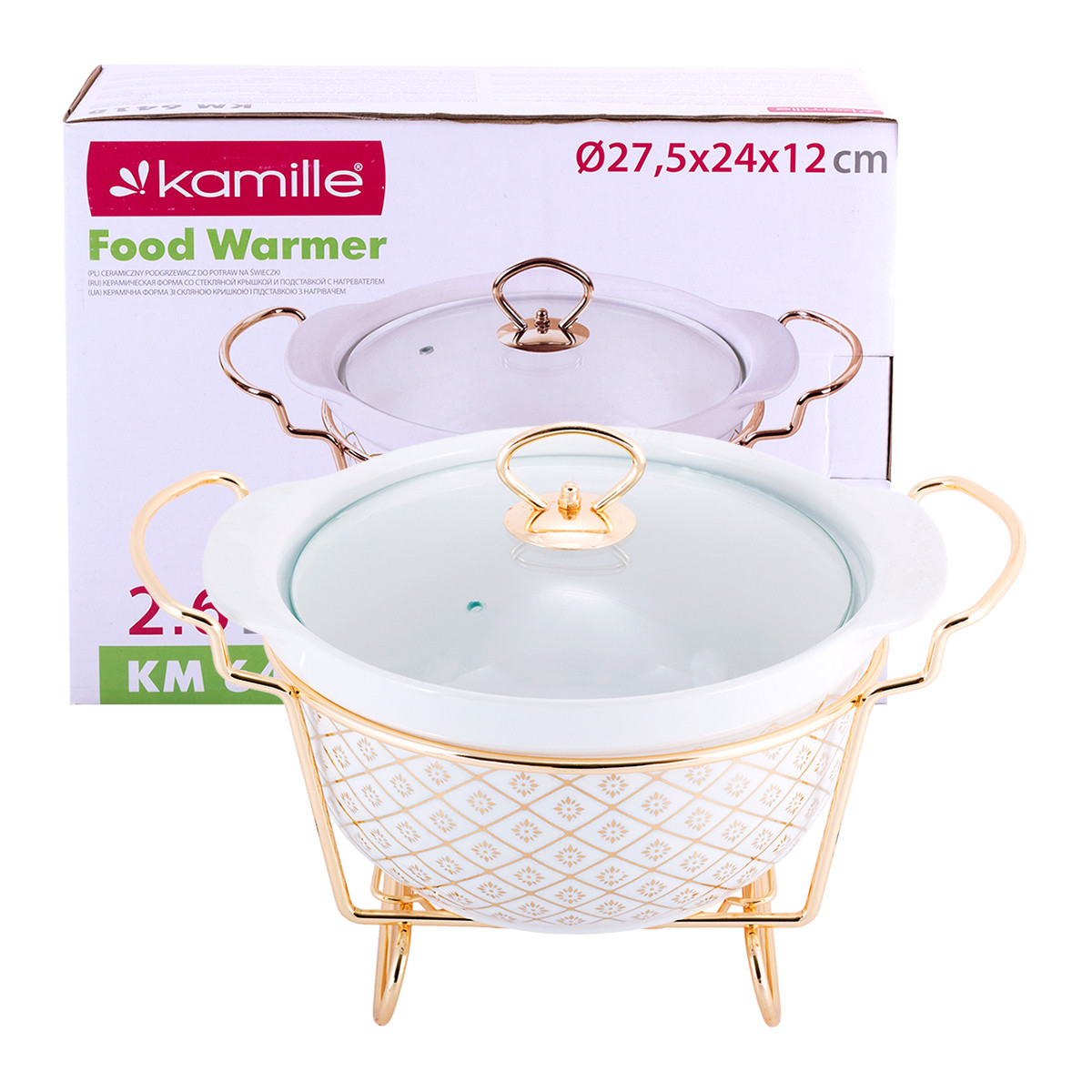 

Мармит керамический Kamille круглый 27,5*24*12см с подставкой KM-6418