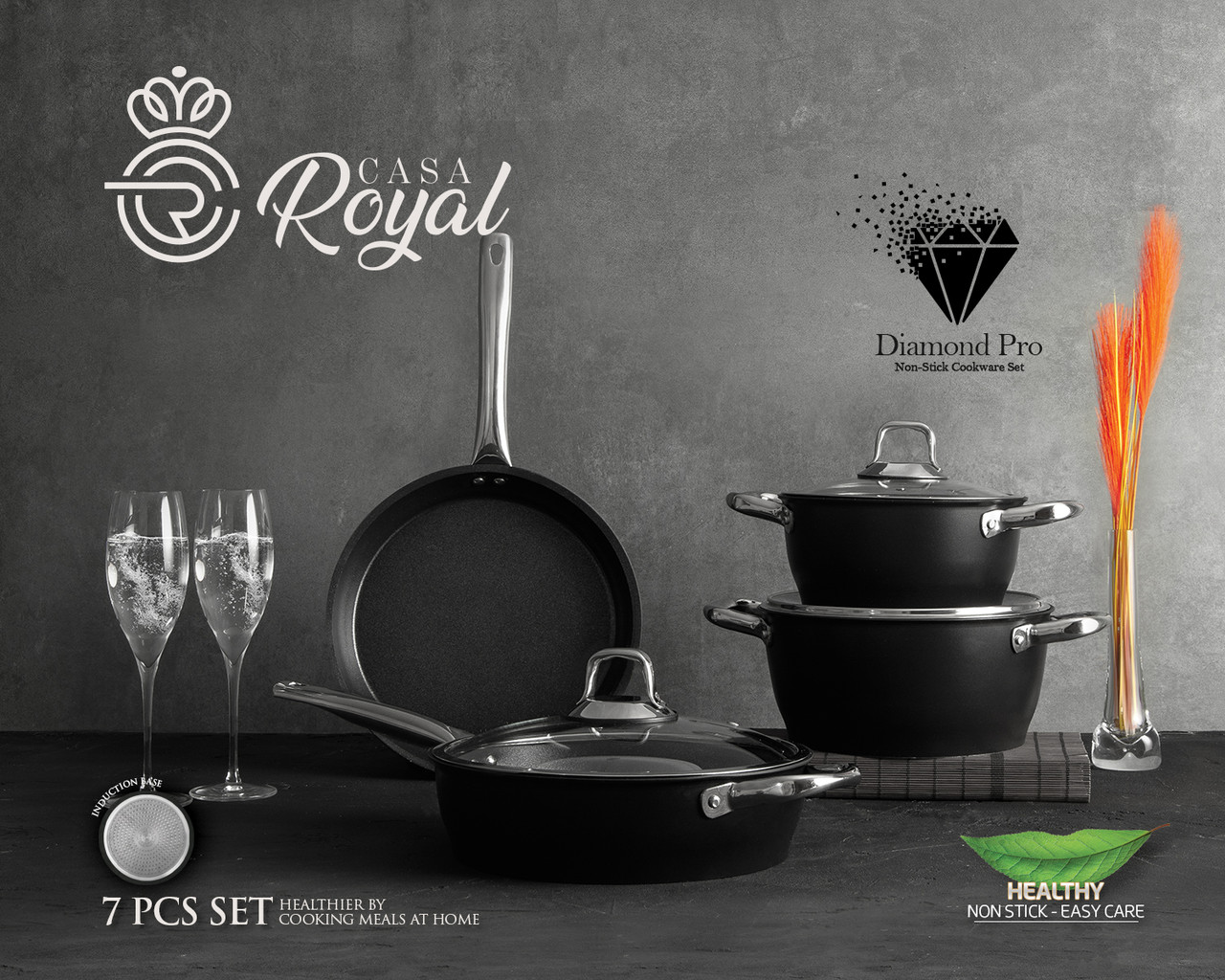 

Набор посуды 7 предметов САЅА ROYAL "Greblon Diamond Pro" P-UKR 20100 black