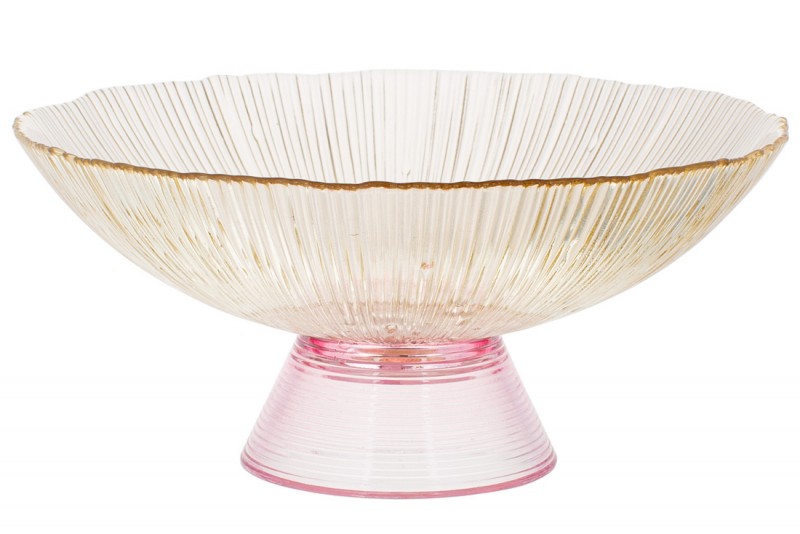 

Фруктовница из цветного стекла на ножке Bon 5019HB, 25см, цвет - янтарный с розовым
