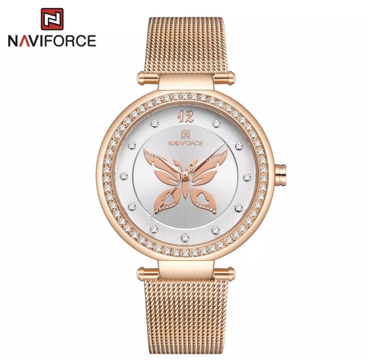 

Женские часы Naviforce NF5018 rose gold/white розовое золото кольчуга