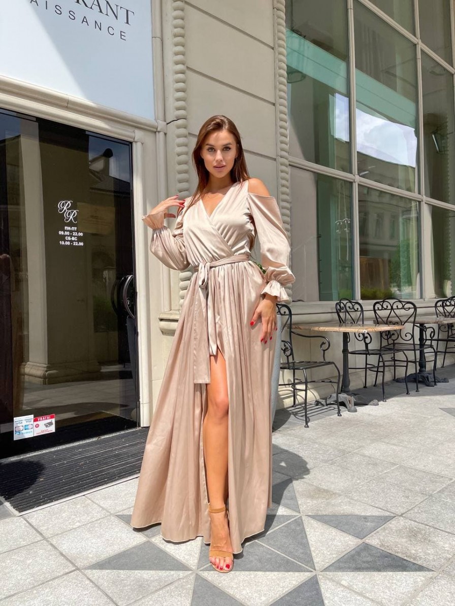 

Длинное золотое платье Mari M/L золотистый 43330859