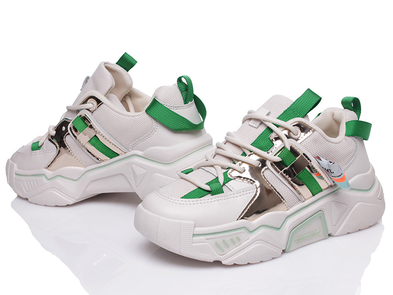 

Женские кроссовки деми Prime CK72 WHITE-GREEN Бежевый р.38