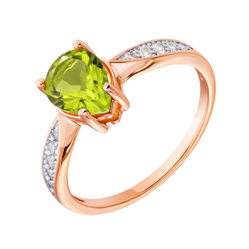 

Золотое кольцо в комбинированном цвете с хризолитом и фианитами 000136302 17.5 размера