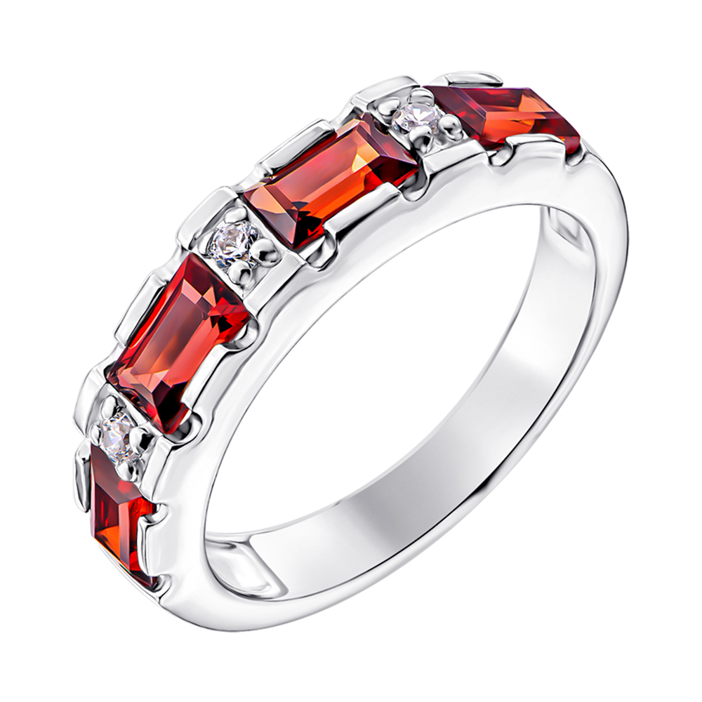 

Серебряное кольцо с гранатами и цирконием 000137275 17.5 размера