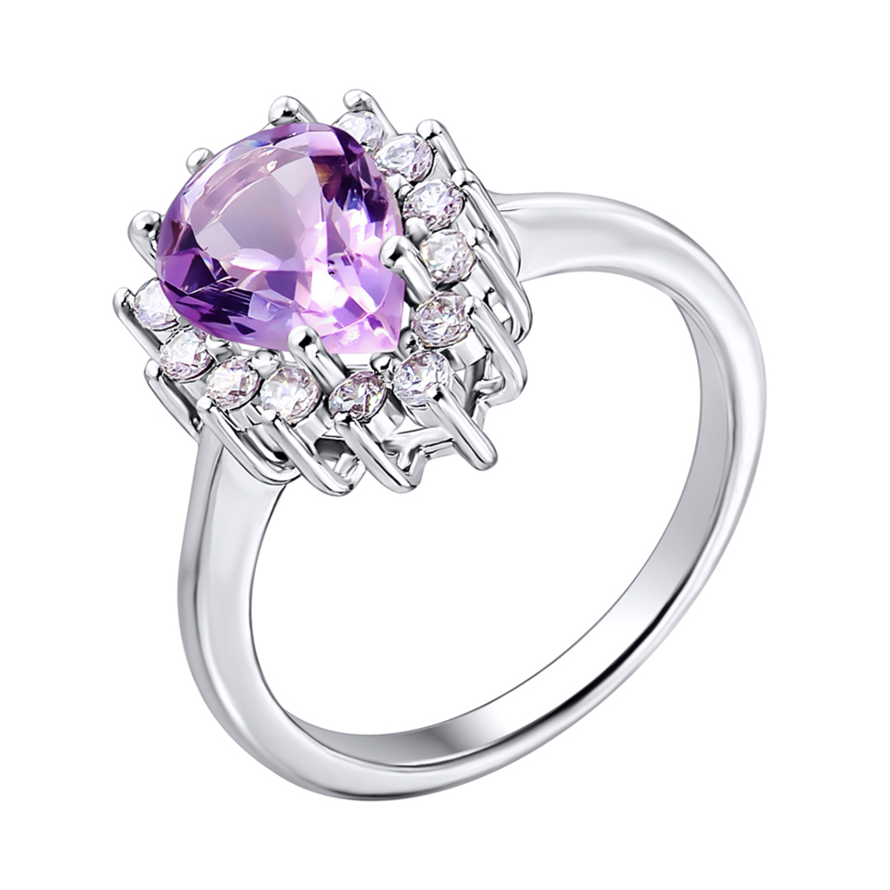 

Серебряное кольцо с аметистом и цирконием 000140029 19 размера