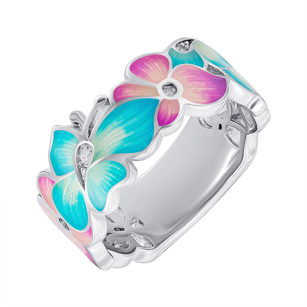 

Серебряное кольцо с эмалью и фианитами 000148057 17.5 размера