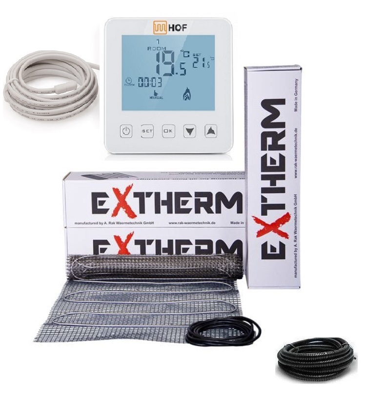 

Теплый пол EXTHERM нагревательный двухжильный мат ЕТ ЕСО 1440 Ват 8 м² с программируемым сенсорным терморегулятором HOF sen в комплекте (VIT908044489)