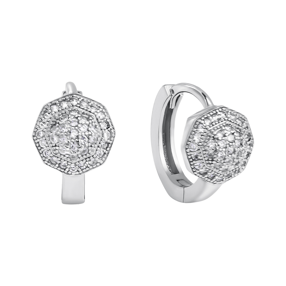 

Серебряные серьги-конго с фианитами, 13мм 000118208