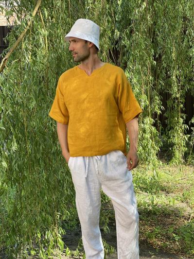 

Льняная мужская футболка горчичная S - linen island - linen island