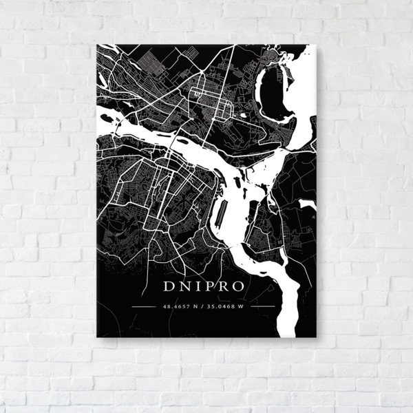 

Картина на холсте IBR Dnipro Black Map 75x100 см