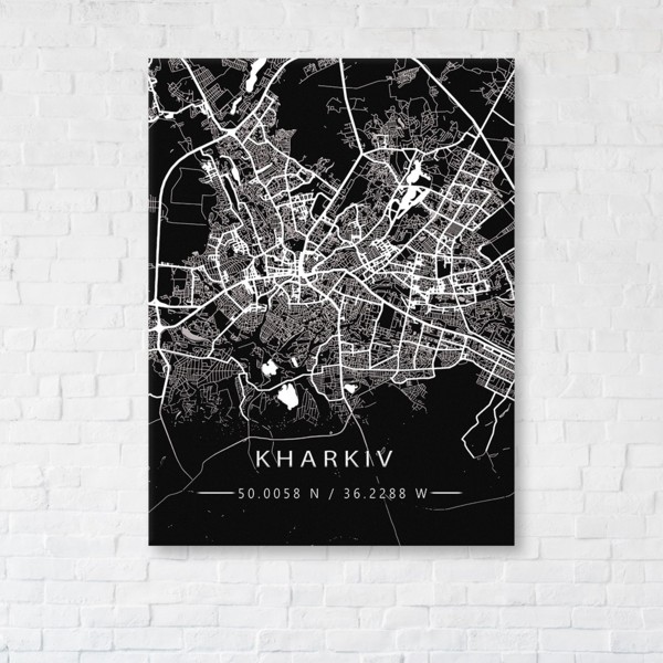 

Картина на холсте IBR Kharkiv Black Map 45x60 см