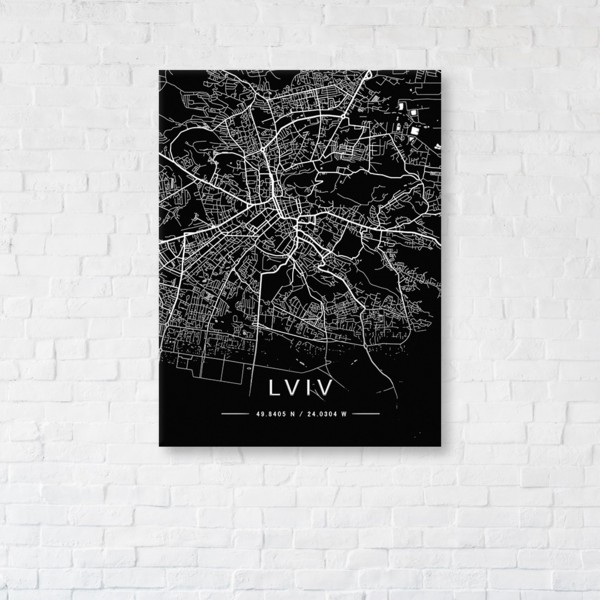 

Картина на холсте IBR Lviv Black Map 50x65 см