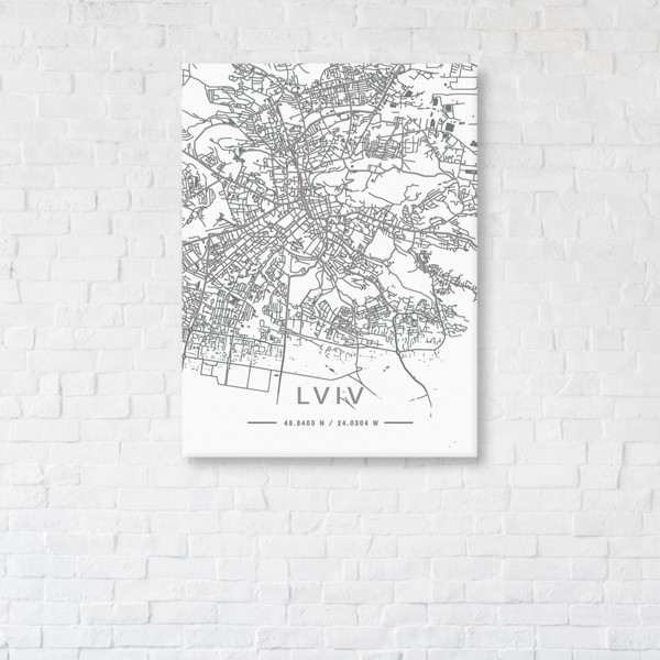

Картина на холсте IBR Lviv White Map 40x80 см